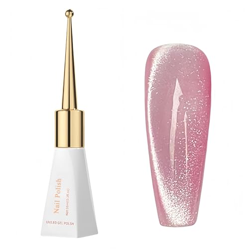 Rosa Cat Eye Gel Nagellack Mit Magnet - Glossy Cat eye UV Gel Nail Polish Katzenauge Nagellack Langlebig - Glitzer Holografischer Magnet Nail Art Manicure Salon DIY Geschenk für Frauen(Rosa 10ML) von Virellay