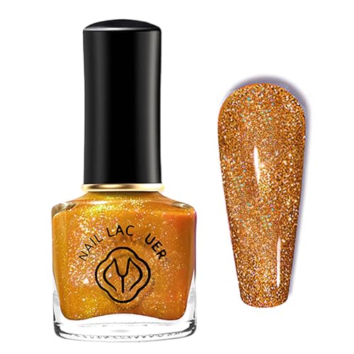 Virellay Nagellack Gold Glitzer, Gold Glitzernagellack mit Regenbogen Ohne UV Lampe, 10 ML Langanhaltender Schnelltrocknender für Frauen von Virellay