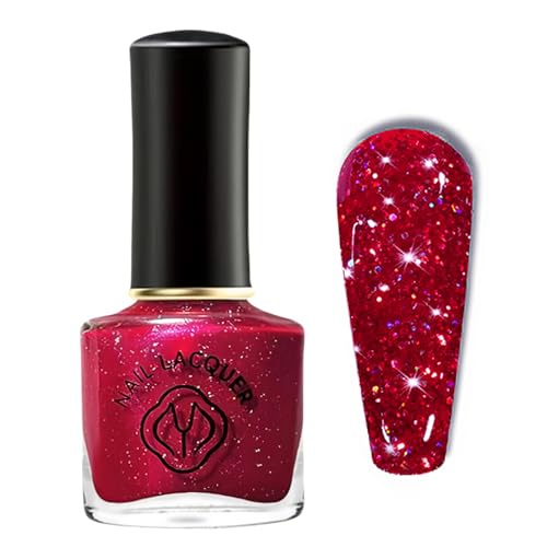Virellay Glitzer langanhaltender Nagellack für Frauen & Männer Regenbogen-Glitzernagellack, 10 ML (Rot Glitzer, 10 ML) von Virellay