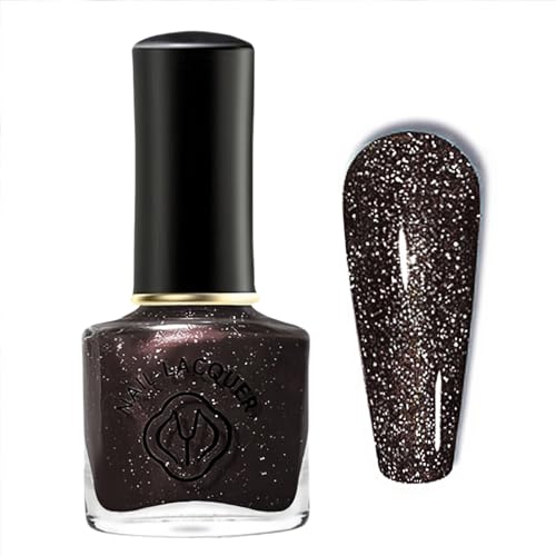 Virellay Glitzer langanhaltender Nagellack für Frauen & Männer Regenbogen-Glitzernagellack, 10 ML (Schwarz Glitzer, 10 ML) von Virellay