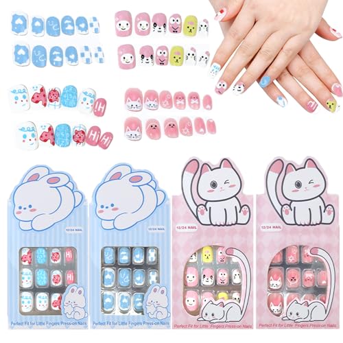 4Pcs Kunstnägel für Kinder - Mädchen Falsche Nägel Mädchen Press on Nägel - Vollflächige kurze Künstliche Nail Tips Set - Kleine Mädchen Nagelkunst Geschenk für Mädchen Geschenk von Virellay