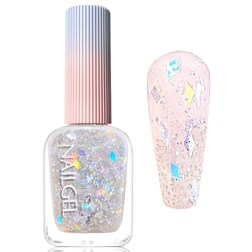 Virellay Klar Glitzernagellack, Glitzer Nagellack Klar, 12 ML Transparent Glitzer Nagellack Ohne UV Lampe, Langanhaltender Schnelltrocknender für Frauen DIY von Virellay