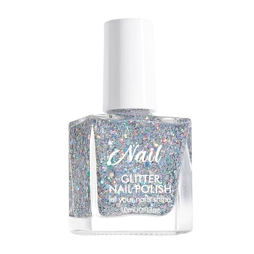Virellay Nagellack auf Wasserbasis - Reflective Nagellack Glitzer - Shiny Glossy Nail Polish (Silver, 10 Ml) von Virellay