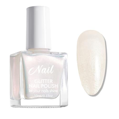 Virellay Rosa Glitzernagellack, lang anhaltender Glitzernagellack in Hellrosa für Frauen und Mädchen (Weiß Perle, 10 ML) von Virellay