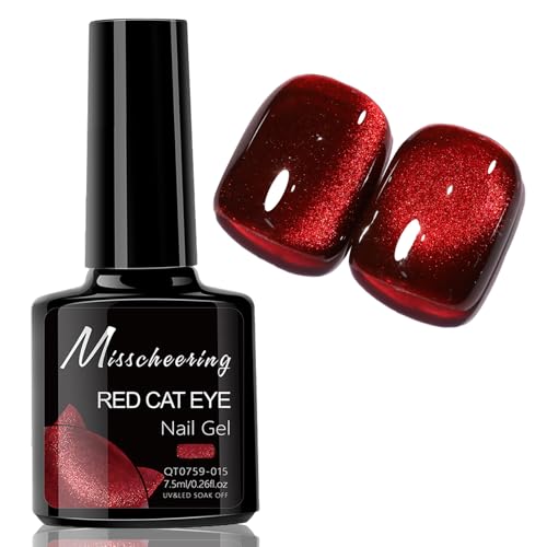 Virellay Rot UV Nagellack Cat Eye, Glitzer Red 9D holografischer Cat's Eye UV/LED Gel Nagelack, glänzender Kristall Gel Nail Polish, geeignet für DIY den Heimgebrauch 7,5 ml (Rot) von Virellay