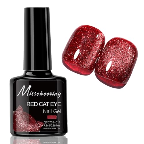 Virellay Rot UV Nagellack Cat Eye, Glitzer Red 9D holografischer Cat's Eye UV/LED Gel Nagelack, glänzender Kristall Gel Nail Polish, geeignet für DIY den Heimgebrauch 7,5 ml (blinkend rot) von Virellay