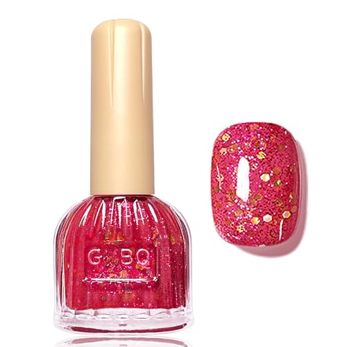 Virellay Roter Nagellack Glitzer, Glitzer Nagellack Rot auf Wasserbasis Ohne UV Lampe, Nacktbraun Langanhaltender Schnelltrocknender für Frauen DIY zu Hause, 10 ML (Rot Glitzer, 10 ML) von Virellay