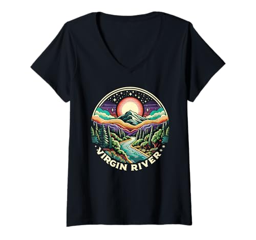 Damen Virgin River T-Shirt im minimalistischen Retro-Look River Virgin T-Shirt mit V-Ausschnitt von Virgin River Designs By ShirtZilla