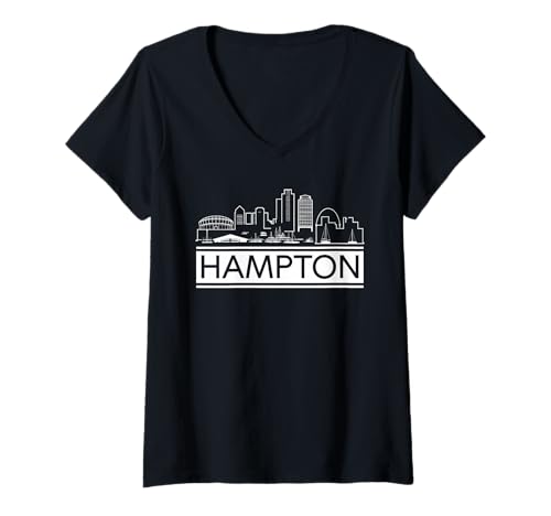 Damen Skyline von Hampton T-Shirt mit V-Ausschnitt von Virginia Hampton Town