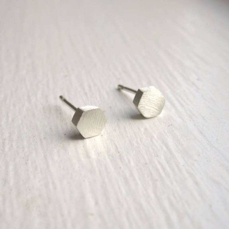 Massive 4 Mm Hexagon Sterling Silber Ohrstecker Mit Ohrhaken Und Ohrmutter Messing Geometric 0104 von VirginiaWynne