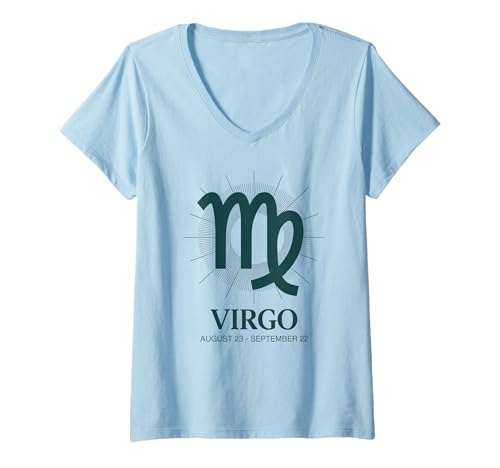 Damen Geschenk für Jungfrau Astrologie Symbol Sternzeichen Design Horoskop T-Shirt mit V-Ausschnitt von Virgo Store