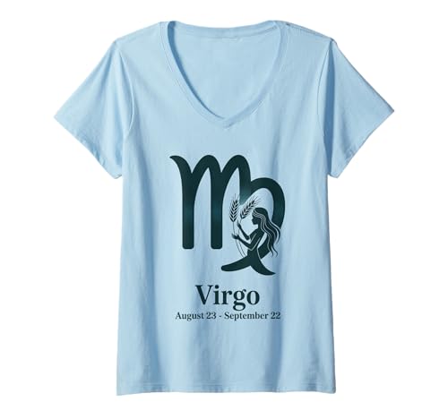 Damen Geschenk für Jungfrau Astrologie Symbol Sternzeichen Design Horoskop T-Shirt mit V-Ausschnitt von Virgo Store