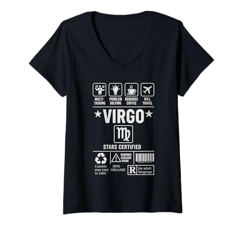 Damen Lustige Jungfrau sarkastisches Sternzeichen Geburtstag Astrologie Fakten T-Shirt mit V-Ausschnitt Damen Lustige Jungfrau sarkastisches Sternzeichen Geburtstag Astrologie Fakten T-Shirt mit V-Ausschnitt von Virgo Zodiac Sign Tee Funny Astrology Sarcasm Gift