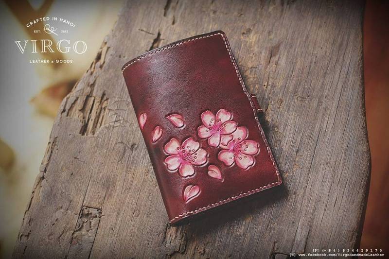 Pink Blüte Handpunziert Geschnitztes Kleines Portemonnaie von VirgoHandmadeLeather
