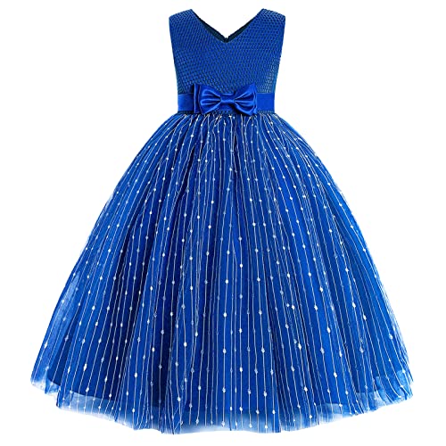 Viriber Kleid für Mädchen Blumenmädchen Hochzeit Mädchen Kleid Geburtstag Party Kleid Knielang Ballkleid Ostern Frühling Kleid,saphirblau,12-13Jahre von Viriber