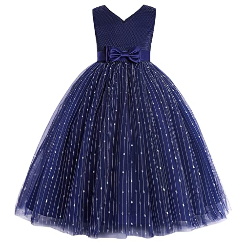 Viriber Kleid für Mädchen Blumenmädchen Hochzeit Mädchen Kleid Geburtstag Party Kleid Knielang Ballkleid Ostern Frühling Kleid,BLAU150 von Viriber