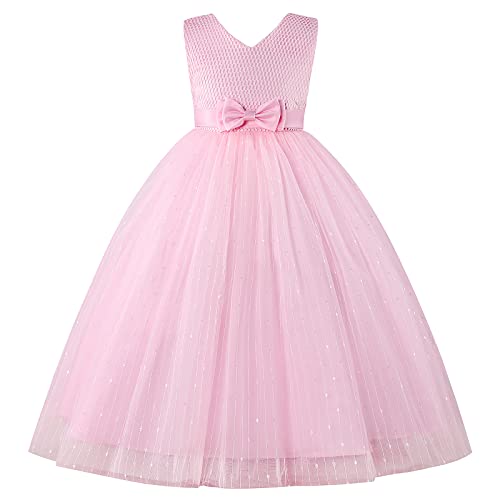 Viriber Kleid für Mädchen Blumenmädchen Hochzeit Mädchen Kleid Geburtstag Party Kleid Knielang Ballkleid Ostern Frühling Kleid,Rosa140 von Viriber