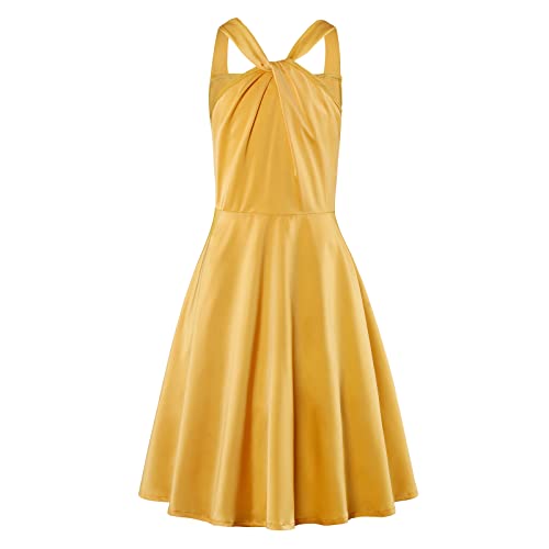 Viriber Kleider für mädchen Sommer Neckholder Kleid Off Shoulder Mädchen Party festliches Kleid mädchen kalte Schaukel Cassual formelle Taufkleid,Gelb,9-10Jahre von Viriber