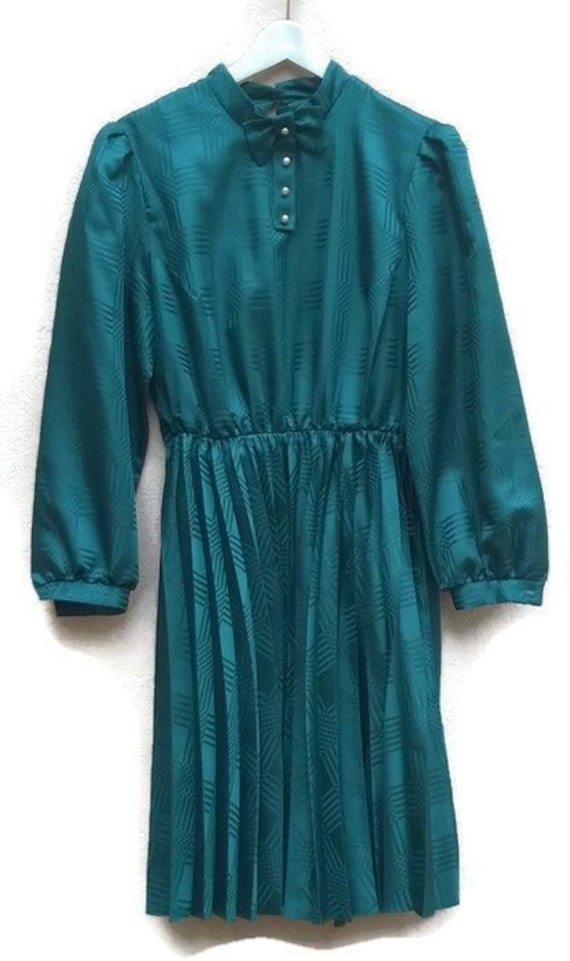 80Er Kleid Plissee Midlong Alined Blusenkleid Mit Gürtel Gr. S-M von VirtageVintage