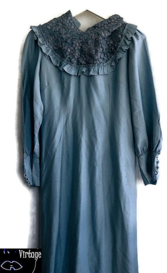 Kleid Edwardian Stil Lavendel Himmelblau Stehkragen Gr. 38-40 Er Jahre von VirtageVintage