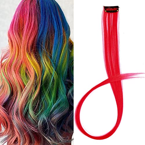 Farbige Haarverlängerungen | Rainbow Mehrfarbige Haarverlängerungen | Synthetischer langer Haarteil, Party-Highlights, bunter Clip für Mädchen Virtcooy von Virtcooy