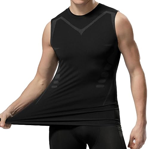 Virtcooy Kompressionsshirts für Männer zum Abnehmen | Shapewear Tummy Control Kompression Schlankmachende ärmellose Shirts | Hautfreundliche Ionic Body Shaper Weste, enges Unterhemd von Virtcooy