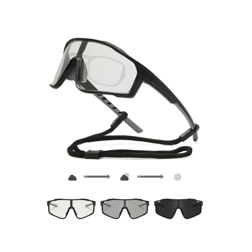 Fahrradbrille Selbsttönend Herren Photochromatische Sport Sonnenbrille mit Kurzsichtige Rahmen Sportbrille UV400 Rennrad Brille Schnelle Radfahren für Radsport,Laufen,Outdoor-Aktivitäten (Grau) von VisBeaut