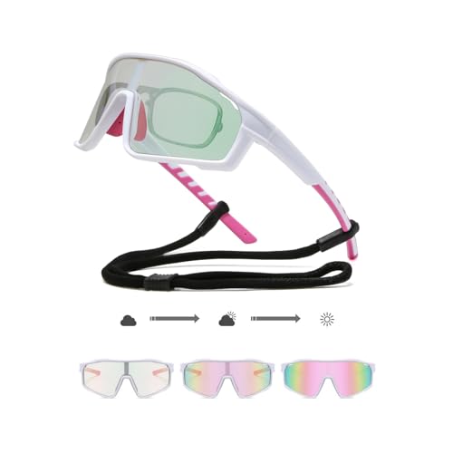 Fahrradbrille Selbsttönend Herren Photochromatische Sport Sonnenbrille mit Kurzsichtige Rahmen Sportbrille UV400 Rennrad Brille Schnelle Radfahren für Radsport,Laufen,Outdoor-Aktivitäten (white+pink) Fahrradbrille Selbsttönend Herren Photochromatische Sport Sonnenbrille mit Kurzsichtige Rahmen Sportbrille UV400 Rennrad Brille Schnelle Radfahren für Radsport,Laufen,Outdoor-Aktivitäten (white+pink) von VisBeaut