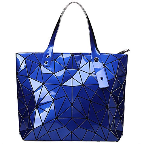 VisBeaut Handtasche mit geometrischem Gittermuster und Tragegriff für Damen, matte Tragetasche, Handtasche, geometrische Schultertasche (006d Blu) von VisBeaut