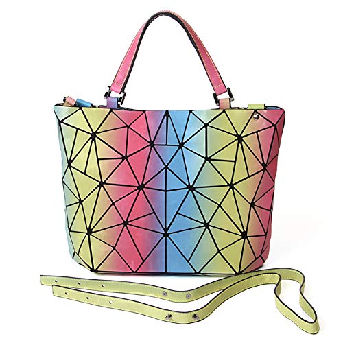 VisBeaut Handtasche mit geometrischem Gittermuster und Tragegriff für Damen, matte Tragetasche, Handtasche, geometrische Schultertasche (Colorful) von VisBeaut