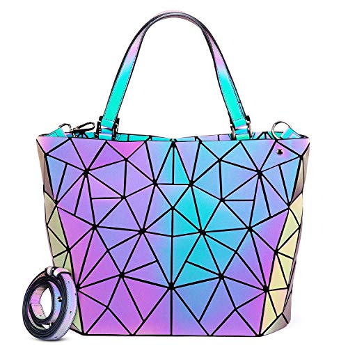 VisBeaut Ulalaza Geometrische leuchtende Einkaufstasche Holographische Geldbörsen und Handtaschen Flash Reflective Crossbody Bag für Frauen (Large Bag 30 * 13 * 28cm) von VisBeaut