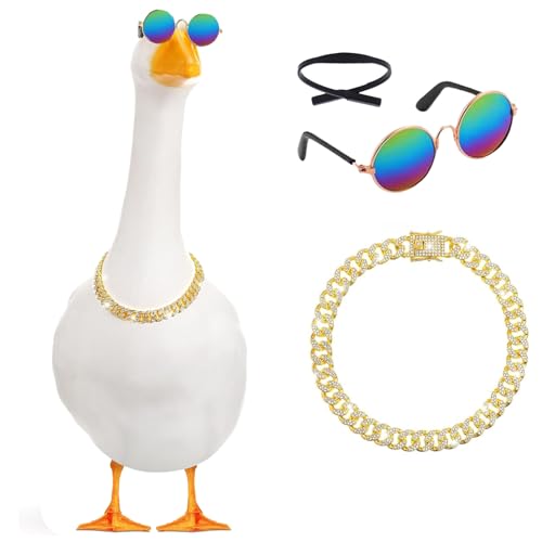 VisGoxia Goose Outfits Sonnenbrille und Kette, süßes Veranda-Gans-Kostüm für 58,4 cm, Terrasse, Rasen, Garten, Hof, Statue (bunt) von VisGoxia