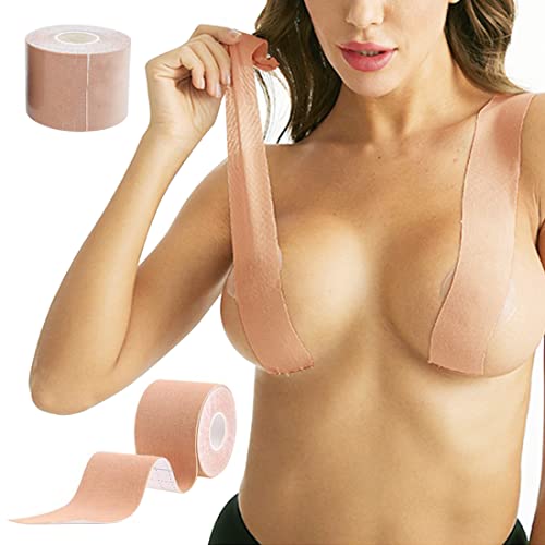 VisSec Klebe-BH, Brustband, Boob Tape, Breast Lift Tape, und 10 Stück Brustwarzenabdeckungen mit Blütenblättern, Push-Up-Band, für Kleid, Brautkleid (A-E Cup), couleur, F von VisSec