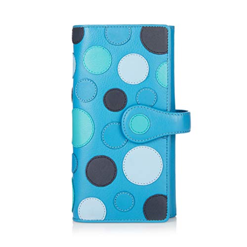 VISCONTI ® Leder Portemonnaie Damen RFID Schutz Geldbeutel Damen Geldbörse Bifold Mehrfarbig Portmonee in Geschenk-Box ''Polka'' - Blau von VISCONTI