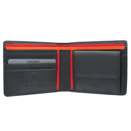 Visconti Herren-Brieftasche, Bond Kollektion 'M', Leder mit RFID-Schutz BD10 Schwarz/Orange/Rot von VISCONTI