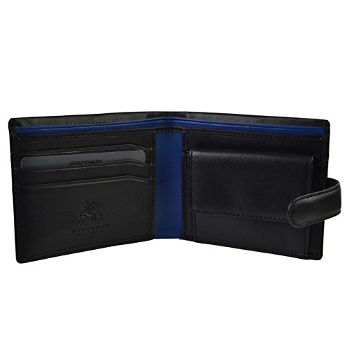 Visconti Herren Geldbörse Herren Bifold weichem Echtleder für Karten, Notizen, Münzen – Vincent PM100, schwarz / blau (Mehrfarbig) - PM100 von Visconti