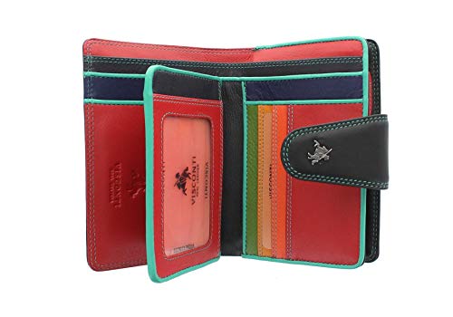 VISCONTI Spectrum-Kollektion Poppy Geldbörse Geldbeutel Leder, mit Laschenverschluss, RFID SP31 Schwarz/Hawaii von VISCONTI