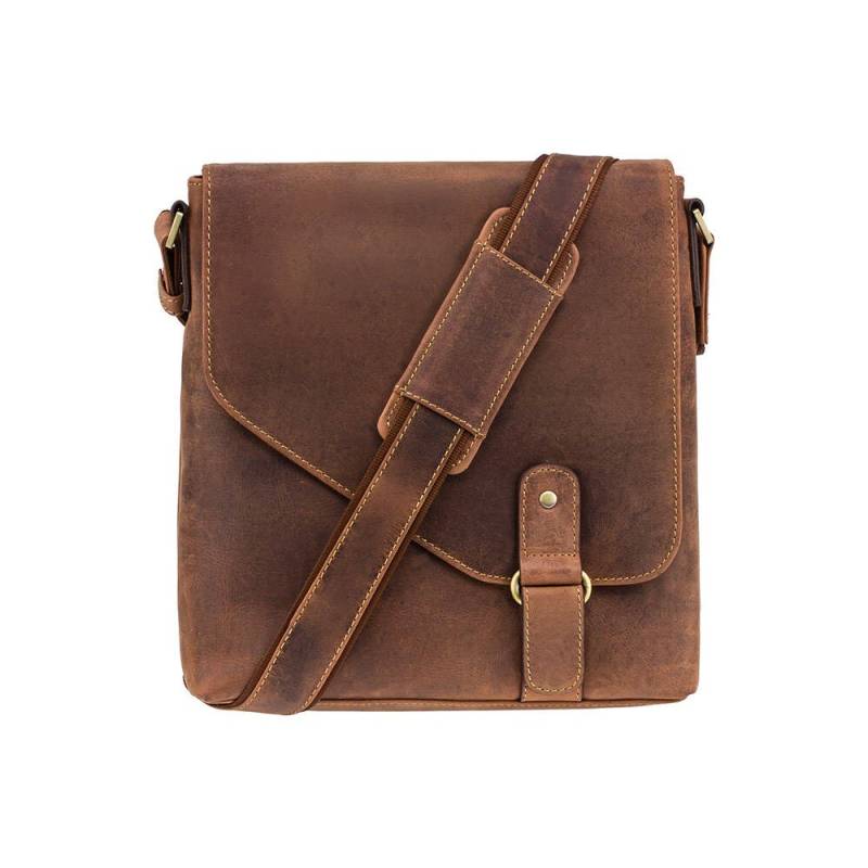 Visconti Leder Umhängetasche - Ledertasche Messenger Bag Flapover Tasche Beunruhigtes Handgemachte Geölt Hellbraun von ViscontiLeather