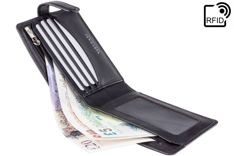 Visconti - Luxus Schwarze Leder Geldbörse Mit Rfid Schutz Button Schließen Brieftasche Portemonnaies Für Männer Veg Tan Premium Tsc41 von ViscontiLeather