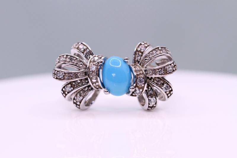 Großer Cocktailring Mit Türkis - 925 Silber, Schleifen-Design, Statement-Ring Vintage Stil von ViselaJewelry