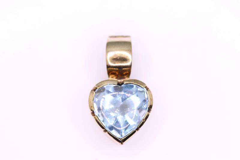 Katja Lührs 375 Gold Herz-Anhänger Mit Blautopas - Designerstück, Vintage, Aufklappbare Öse von ViselaJewelry