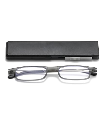 Viseng 1 Pack Ultradünne Leichte Lesebrille Faltbare Schmal Anti Blaulicht Lesebrille mit Kompakte Tragbare Etui für Damen und Herren 2.5 von Viseng