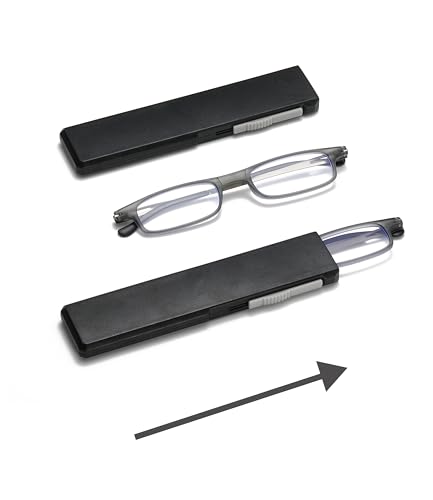 Viseng 2 Pack Ultradünne Leichte Lesebrille Faltbare Schmal Anti Blaulicht Lesebrille mit Kompakte Tragbare Etui für Damen und Herren 1.0 von Viseng