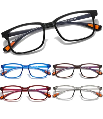 Viseng 5 Pack Lesebrille Komfortabel Sportdesign Rechteckig mit großem Rahmen Sportbrillen Anti Blaulicht für Damen Herren 3.5 von Viseng