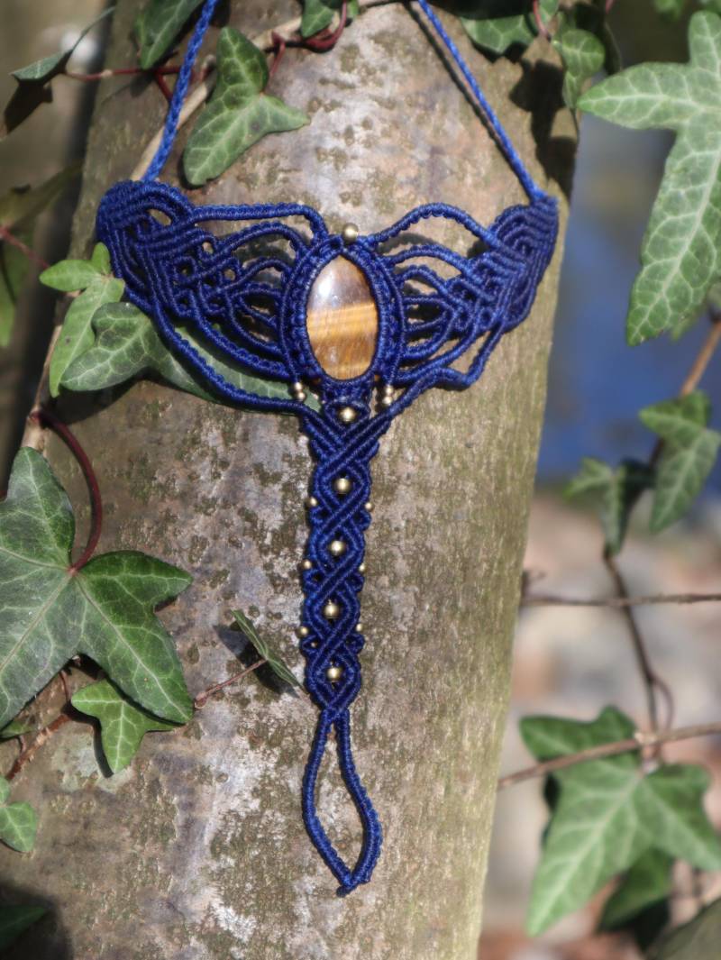 Blaues Makramee Fuß Collier Mit Tigerauge, Barfußsandale, Macramee Schmuck , Fußkette Elfen, Goa von Vishaad143