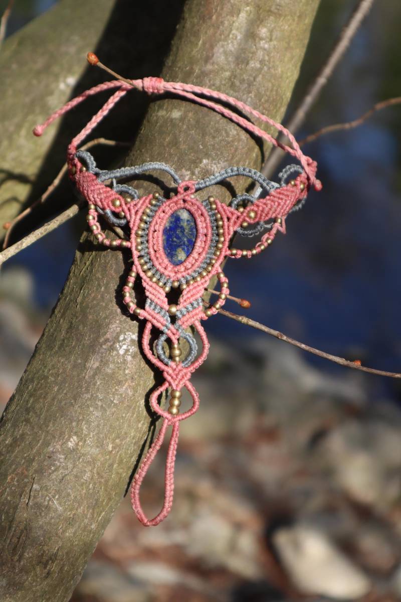 Fuß Collier Mit Lapislazuli, Mondstein, Bergkristall Oder Labradorit, Barfußsandale, Macramee Schmuck , Fußkette Elfen, Goa von Vishaad143