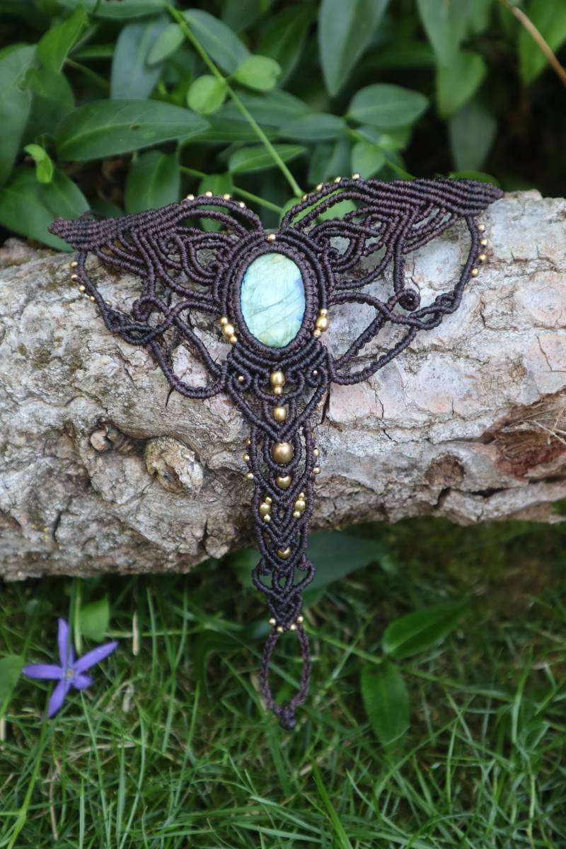 Makramee Fuß Collier Mit Labradorit, Braun, Barfußsandale, Macramee Schmuck , Fußkette Elfen, Goa von Vishaad143