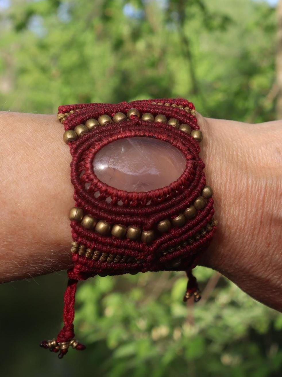 Rotes Macramee Armband Mit Rosenquarz, Wunder-Schön, Vintage, Hippie, Boheme, Elfen Schmuck von Vishaad143