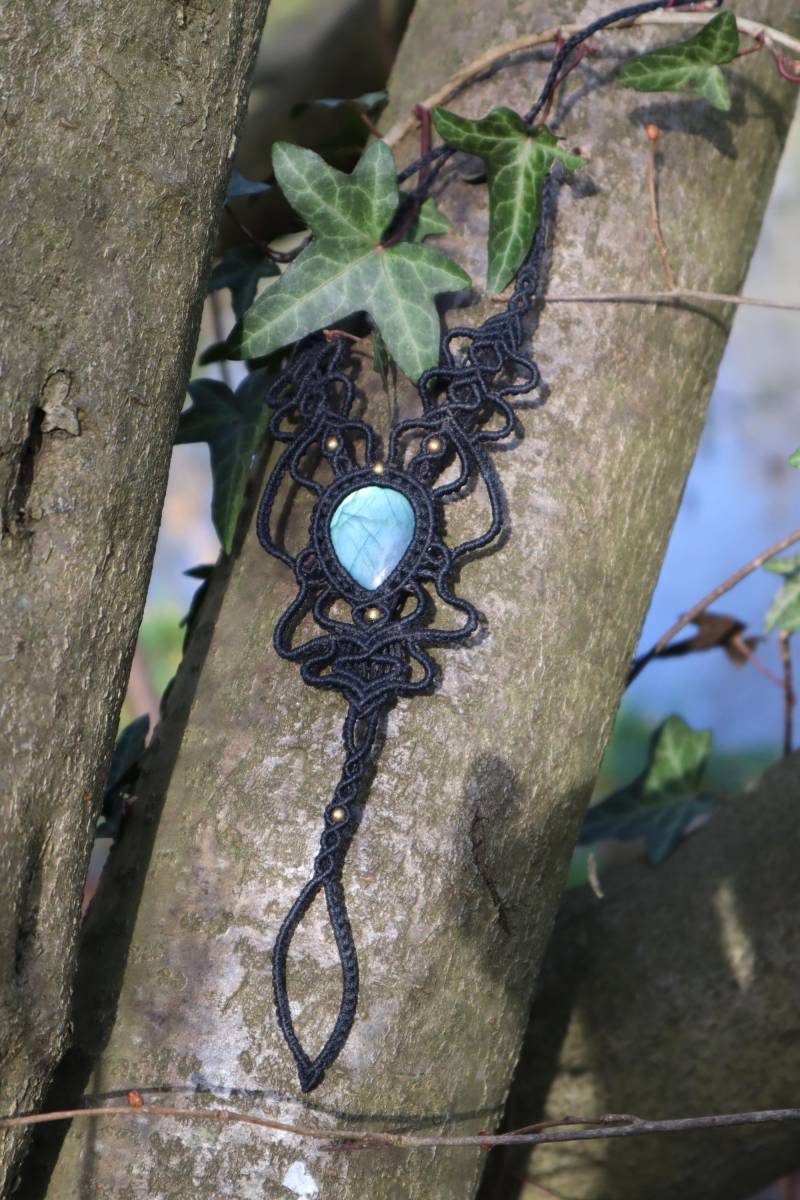 Schwarzes Makramee Fuß Collier Mit Labradorit, Barfußsandale, Macramee Schmuck , Fußkette Elfen, Goa von Vishaad143