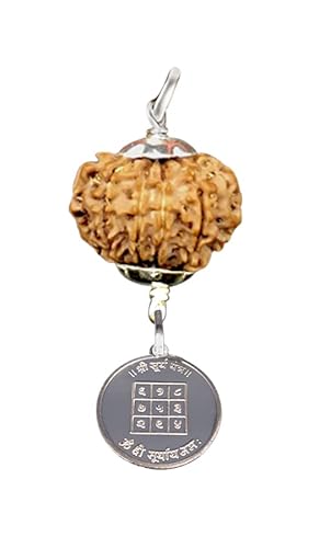 Vishaka Arts Sun Planet Kavach/Surya Graha Anhänger/12 Mukhi Nepal Rudraksha mit silbernem Yantra-Anhänger IGL Lab zertifiziert, groß 26 mm - 28 mm, Rudraksha, kein Edelstein von Vishaka Arts